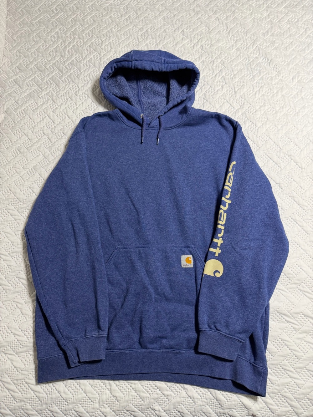 Carhartt Indigo Blue Pullover Hoodie Sleeve Script Logo Adult Men XL Workwear